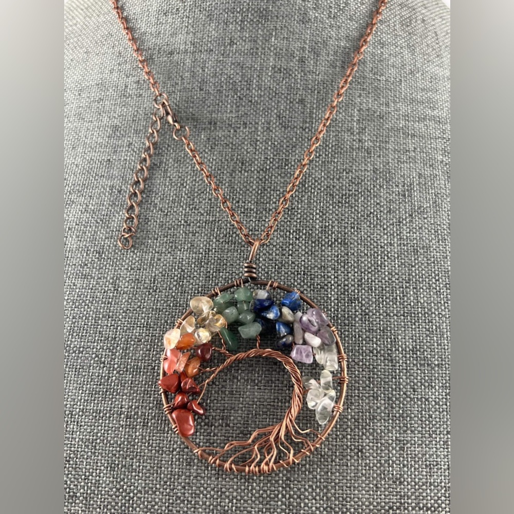 Tree of Life 7 Chakra Stone Pendant Necklace JEWELRY New